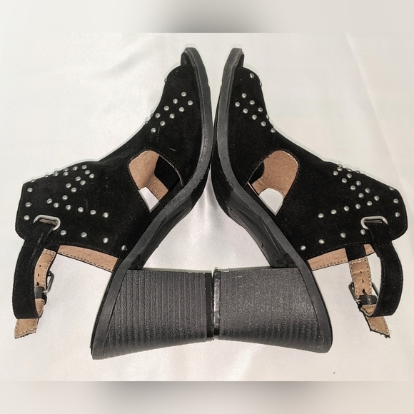 SO Womens Catfish Block Heeled Ankle Strap Sandals Studded Sz 8 Black Whimsigoth - Picture 4 of 10